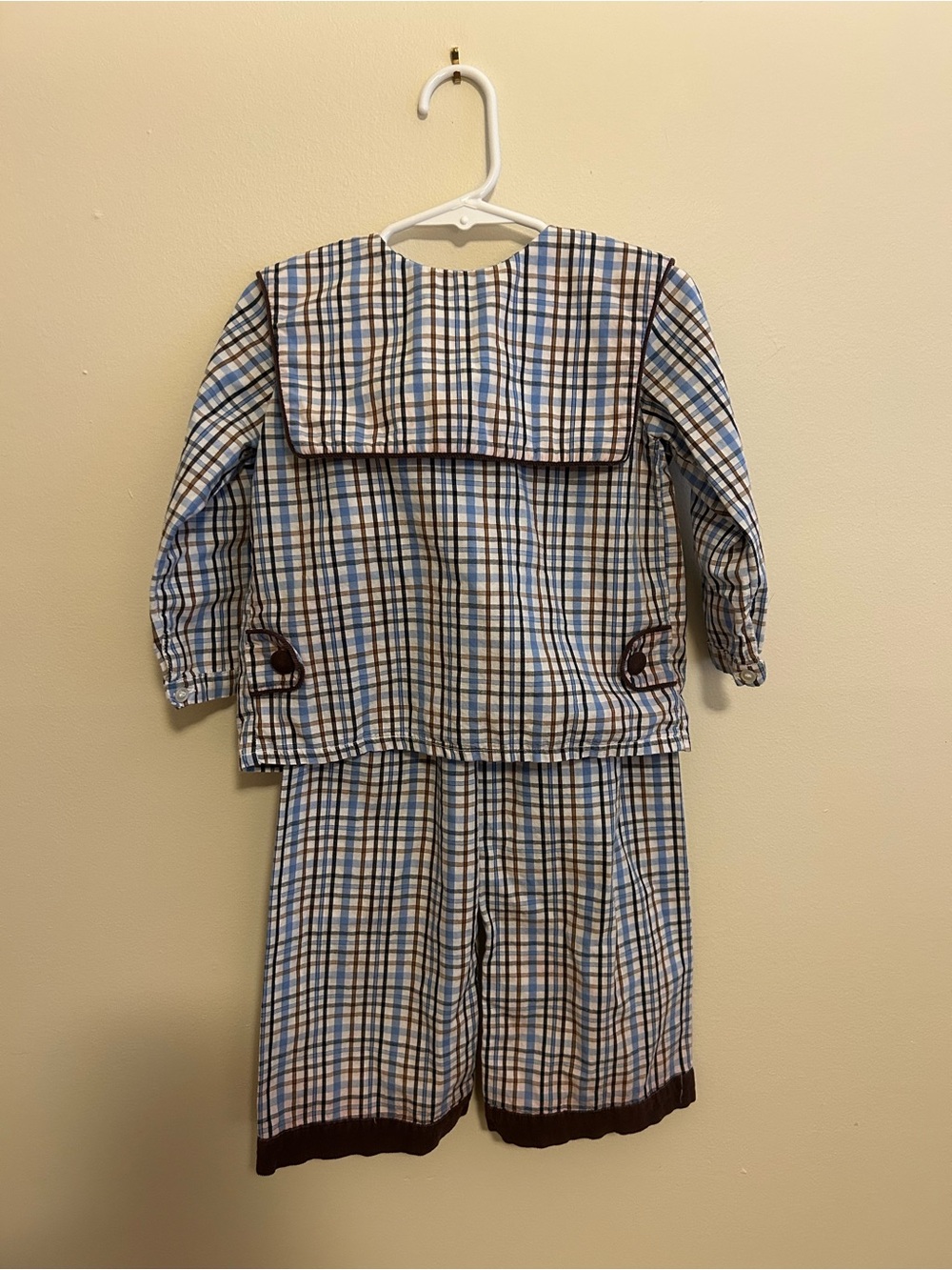 Blue and White Plaid Kids Sailor-Style Set